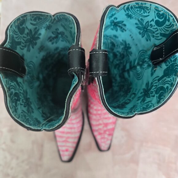 Corral Pink Full Caiman Hand Painted Pink Cowboy Boots Size 6.5 - Picture 5 of 11